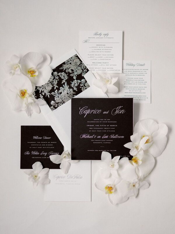 luxurious black and white wedding invitation suite