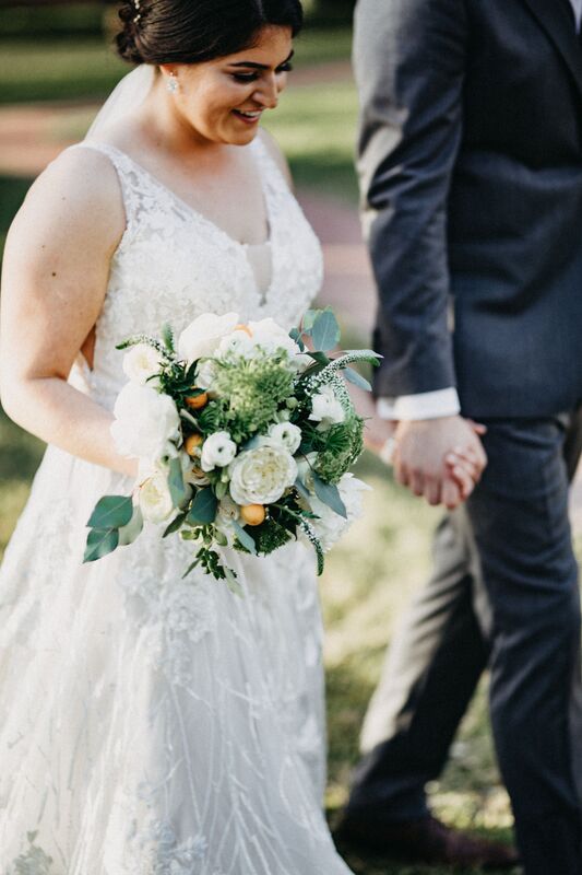 Bay Preserve at Osprey -Bay Preserve wedding – Sarasota wedding – Sarasota wedding planner – Sarasota luxury wedding planner - white and green bridal bouquet with orange accents - bridal bouquet with kumquats