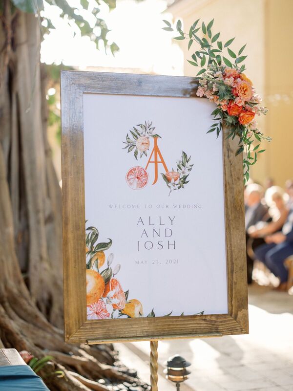 Custom wedding signage for an Old Florida inspired wedding at The Addison in Boca Raton