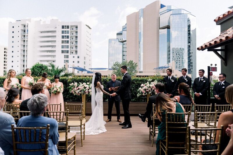 Jennifer Matteo Event Planning – Sarasota Wedding Planner – Sarasota wedding – Sage SRQ – pink and gold wedding – Sarasota root top wedding ceremony- Sarasota intimate wedding