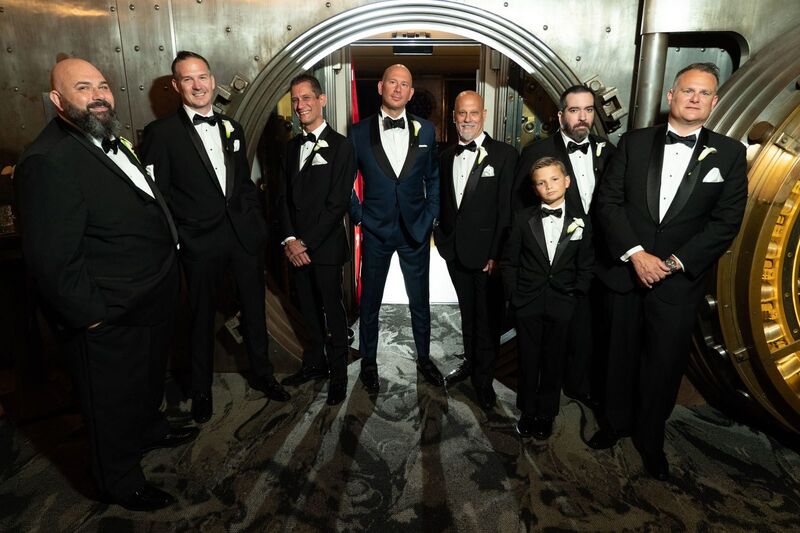 Groom and groomsmen inside the vault at the Vault Speakeasy in Cleveland