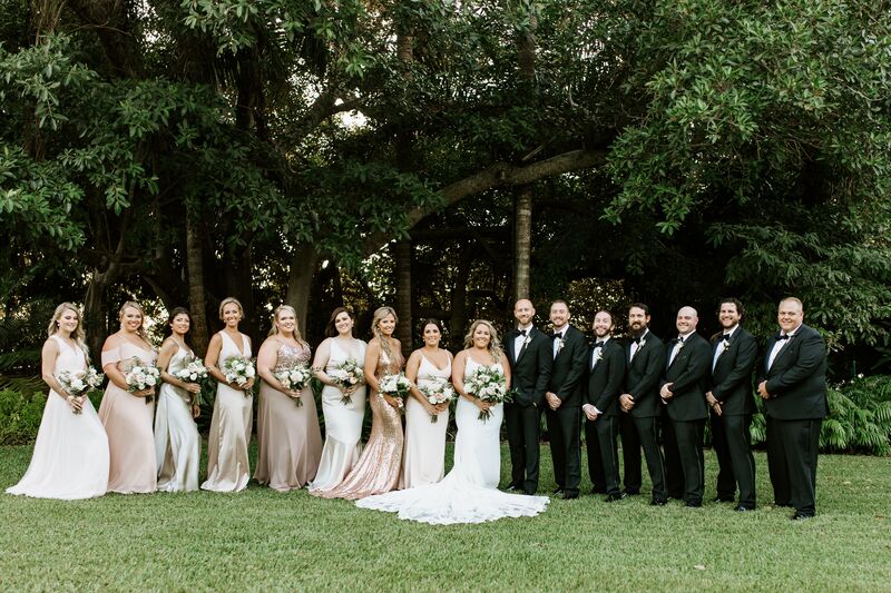 bride and groom with their wedding party at Selby Gardens
