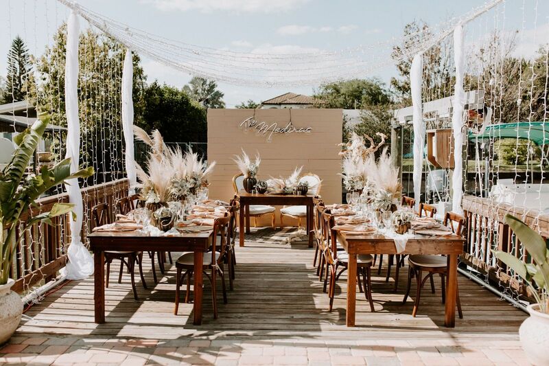 Tampa Boho wedding reception decor in soft neutrals