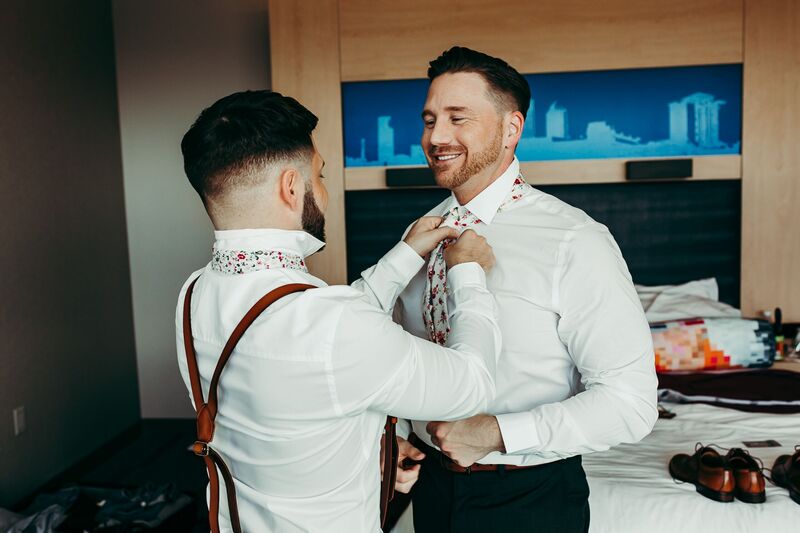 Tampa Wedding – Rooftop 220 – Armature Works- Jennifer Matteo Event Planning – Armature Works Wedding – Tampa wedding planner – Tampa LGBTQ wedding - two grooms - getting ready