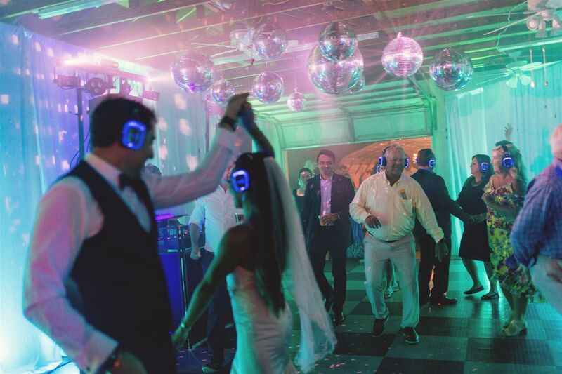 bride and groom dancing at their Silent Disco 