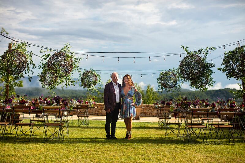 Bride and Groom-to-be at the outdoor welcome reception at their intimate destination wedding