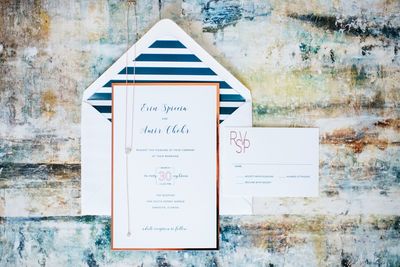 Sarasota wedding -Jennifer Matteo Event Planning - Sarasota Wedding Planner - custom invitation - navy and rose gold invitation