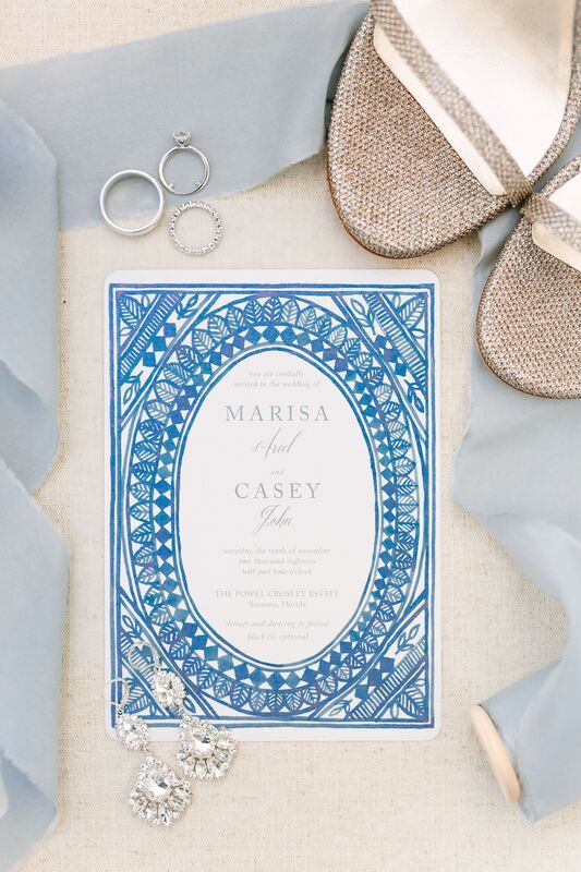 Jennifer Matteo Event Planning – Sarasota Wedding Planner – Sarasota weddings -  Powel Crosley Estate – Powel Crosley weddings - custom wedding invitations - blue wedding invitation