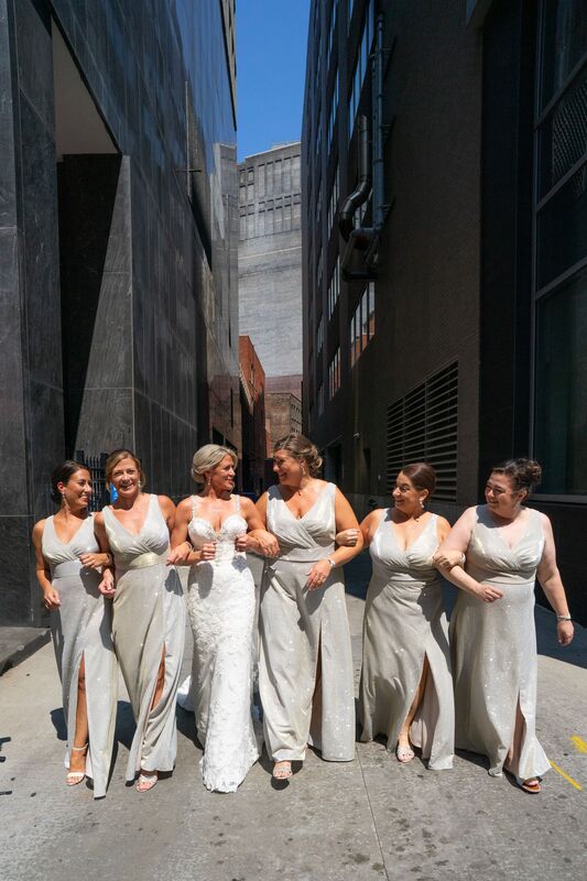 Bride with bridal party outside the Metropolitan at the 9 in Cleveland
