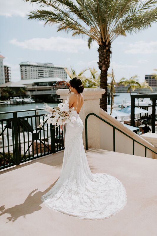 Tampa bride overlooking the waterway outside her wedding