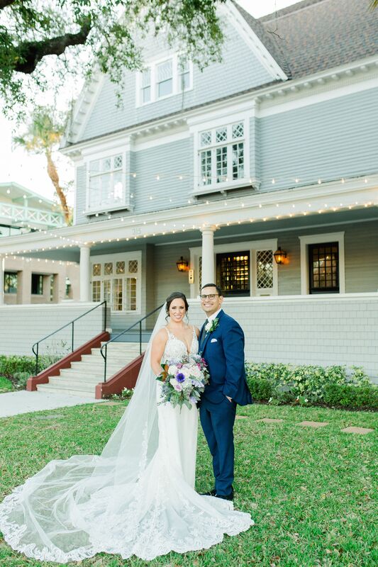 Bride and groom wedding photos outside the historic Orlo in Tampa Florida