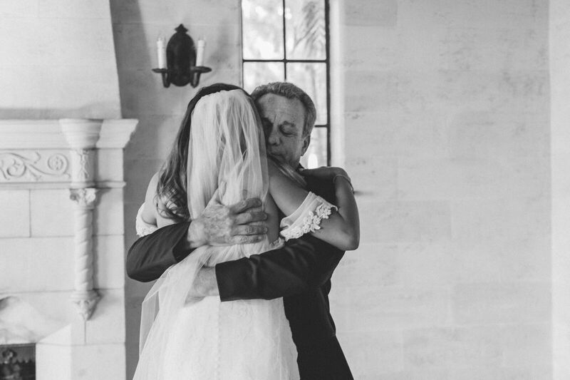 Jennifer Matteo Event Planning – Sarasota Wedding Planner – Sarasota weddings -  Powel Crosley Estate – Powel Crosley weddings - bride hugging dad