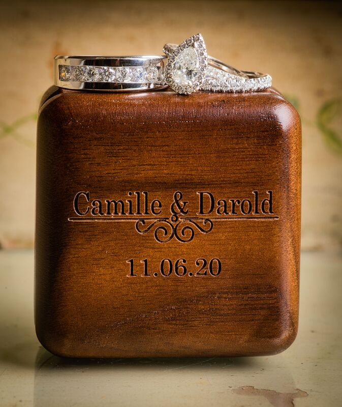custom wooden wedding ring blog with wedding rings on top
