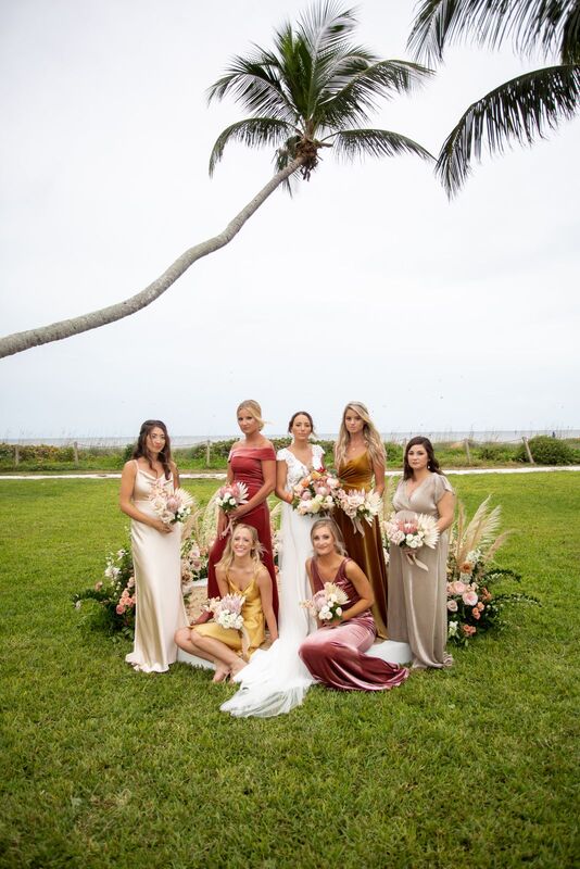 bride and her bridal party on the ceremony lawn at Casa Ybel in Captiva Florida