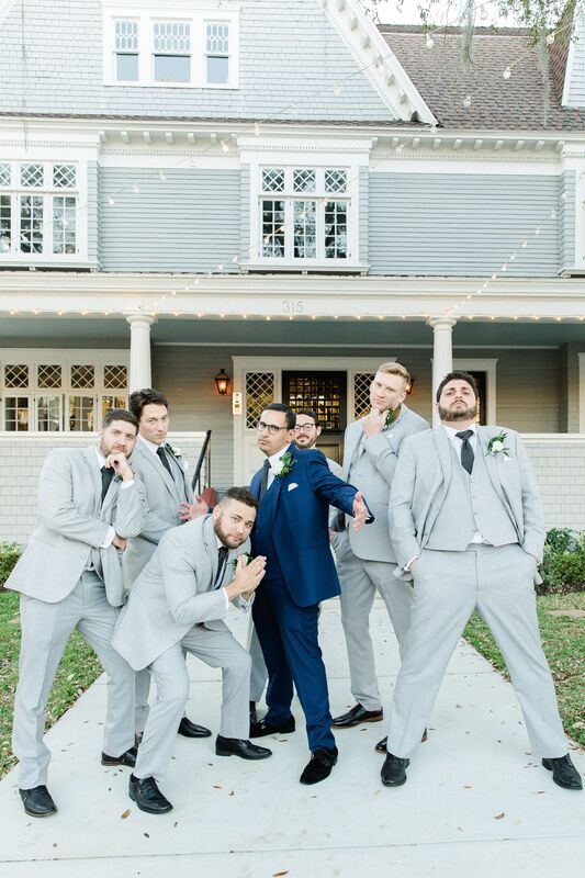 Groom and groomsmen on the steps of The Orlo in Tampa Florida