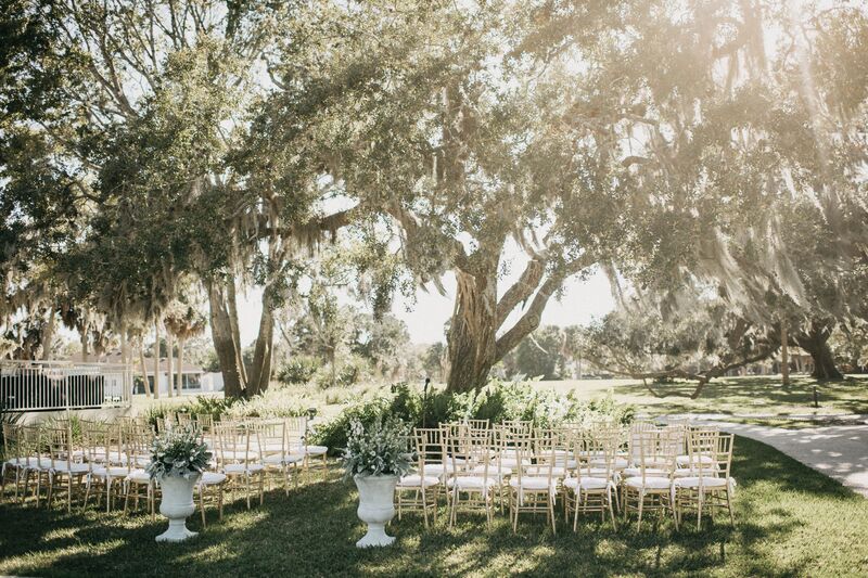 Sarasota wedding – Edson Keith Mansion wedding – Phillippi Estate Park wedding – Edson Keith Mansion – Phillippi Estate Park- Old Florida wedding – vintage inspired wedding – Sarasota wedding planner- Jennifer Matteo Event Planning- outdoor wedding ceremony- gold shivery chairs for outdoor wedding ceremony