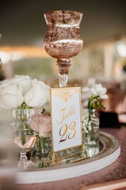 soft pink and gold Shakespearean inspired wedding decor