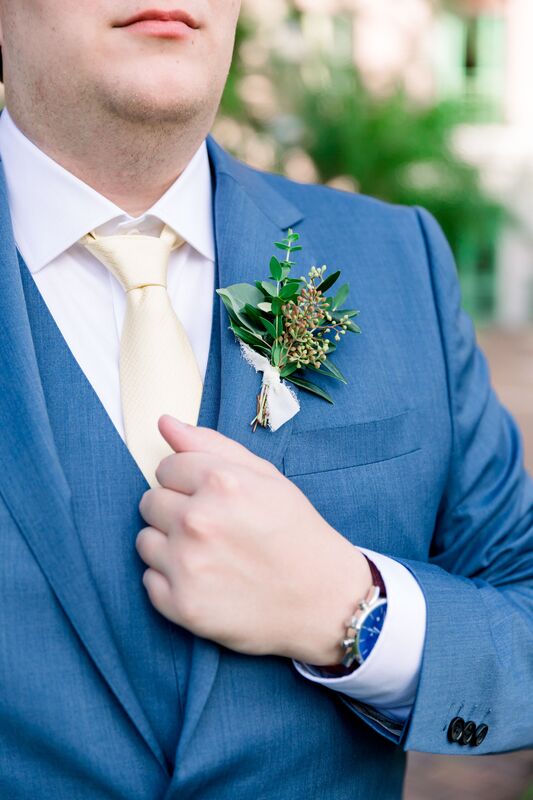 Jennifer Matteo Event Planning -Saint Petersburg wedding – Vinoy wedding - groom - blue suit - groom in blue suit - groom's boutonniere 