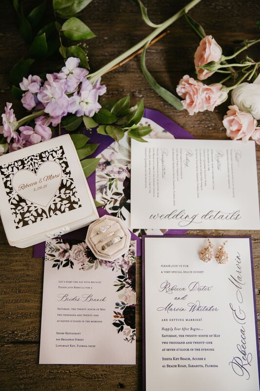 Wedding invitations and rings for a Sarasota wedding