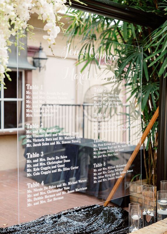 Acrylic seating chart in a Mona Lisa frame for luxurious Sarasota wedding reception
