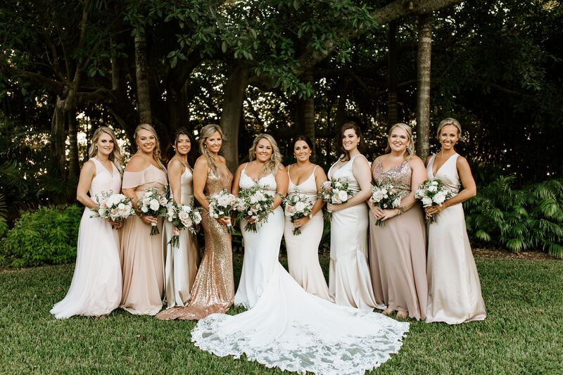 bride with her bridesmaids at Selby Gardens