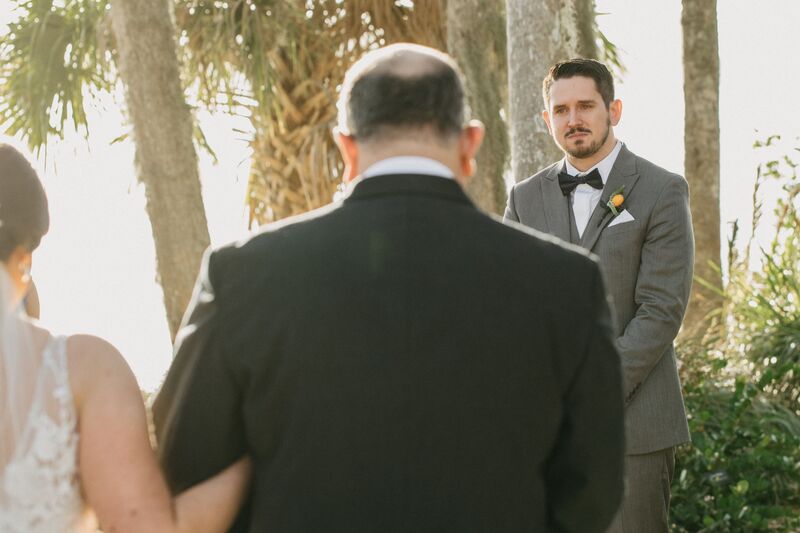 Bay Preserve at Osprey -Bay Preserve wedding – Sarasota wedding – Sarasota wedding planner – Sarasota luxury wedding planner - anxious groom - groom - groom watching bride arrive - bride with father - father of the bride