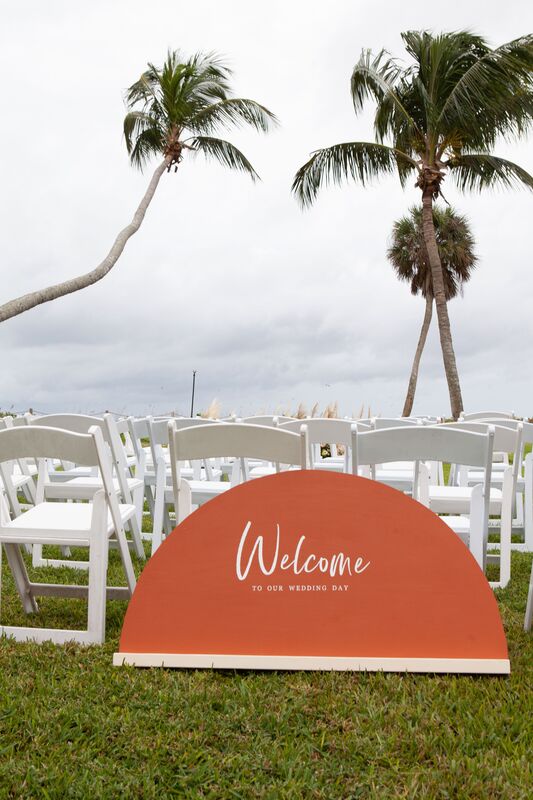 custom wedding ceremony signage for outdoor Casa Ybel wedding ceremony