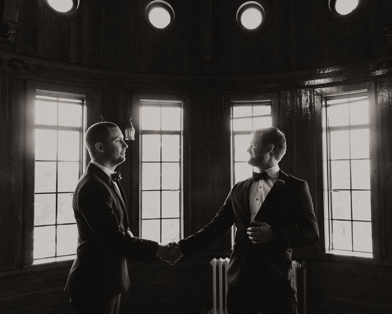 Groom and best man at the Powel Crosley Estate in Florida