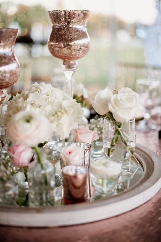 soft pink and gold Shakespearean inspired wedding decor