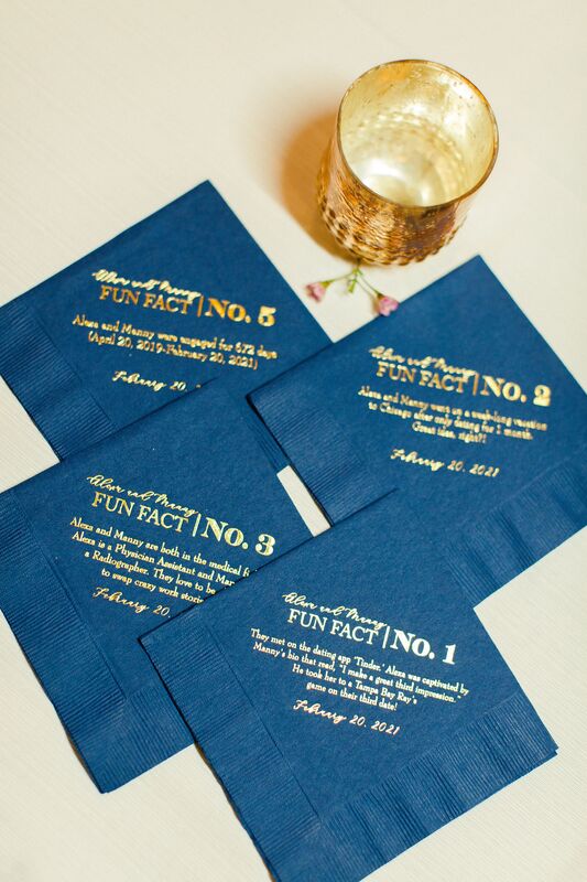 fun beverage napkins with Fun Facts about the bride and groom