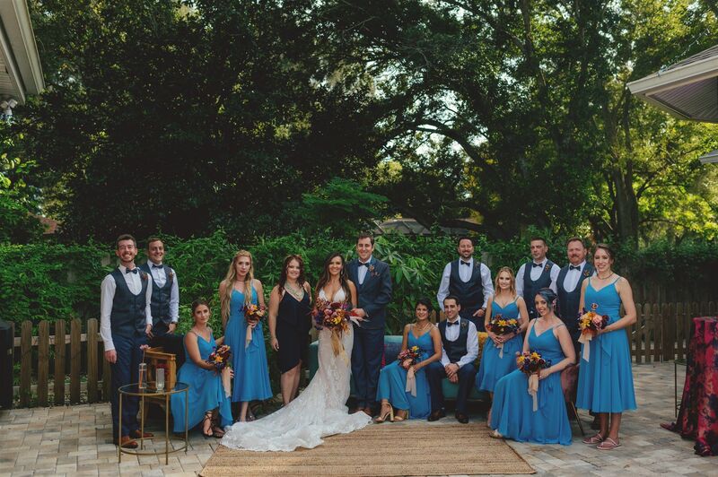 bride and groom with their wedding party at their home in Clearwater