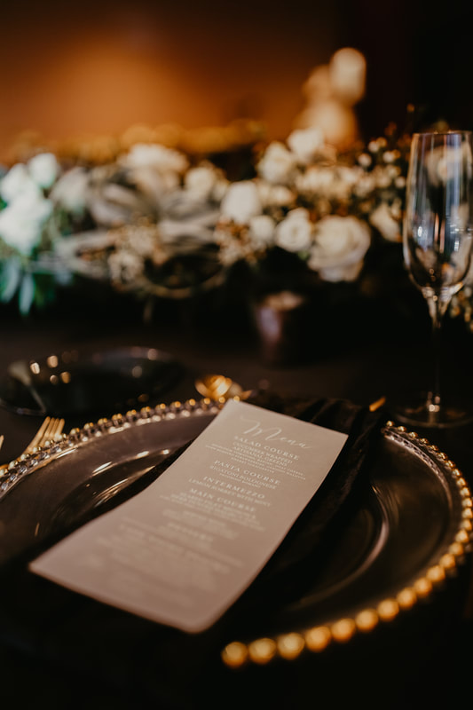 Clearwater wedding reception in black and white with metallics. 
