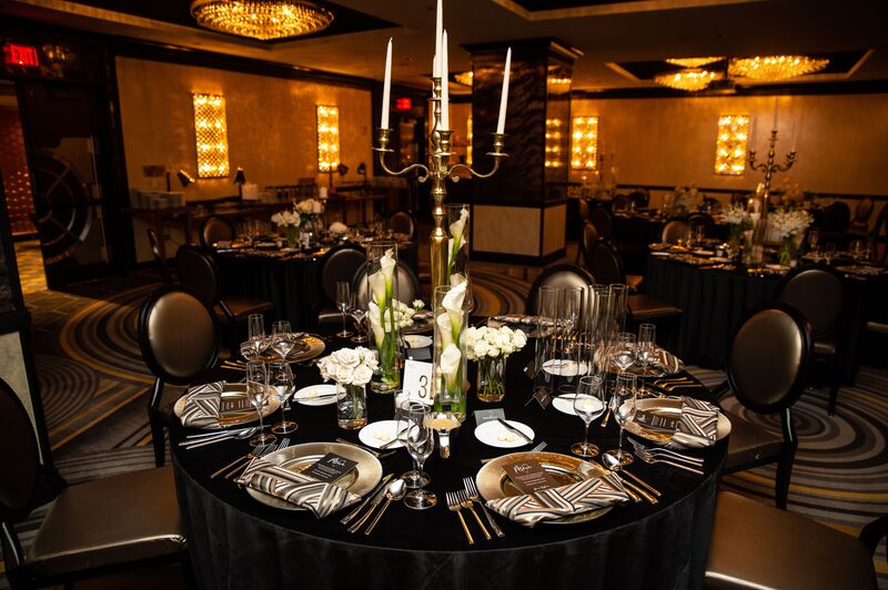 Luxurious wedding reception in The Mint Ballroom at the Metropolitan at the 9 in Cleveland