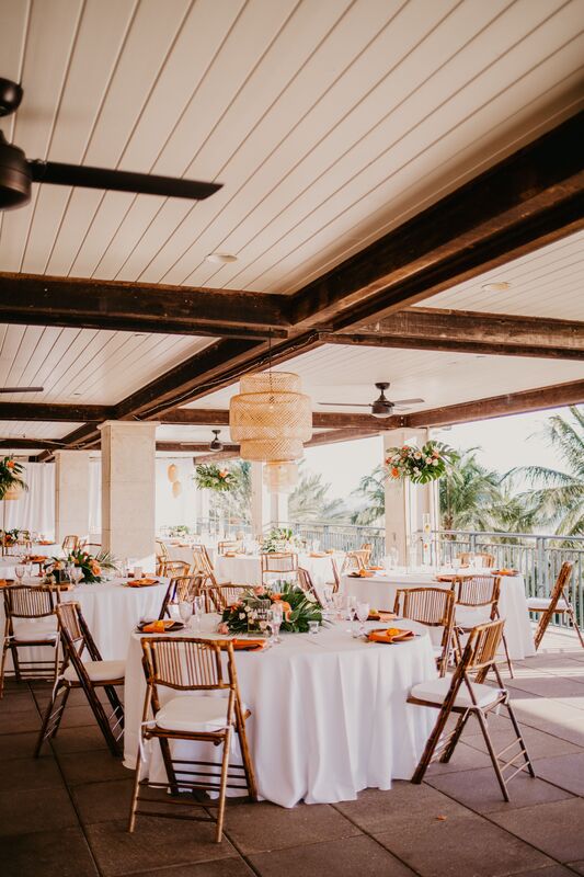 Tropical inspired wedding reception at the Ritz Carlton Beach Club in Sarasota, Florida