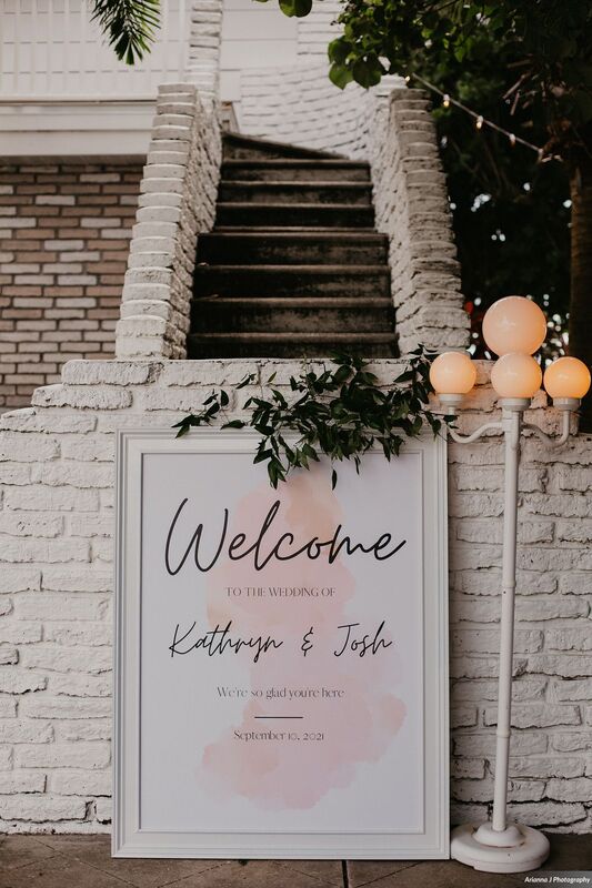 Welcome sign at a Sunset beach Resort wedding