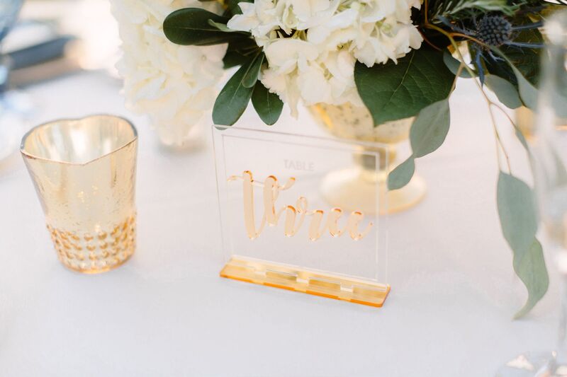 Jennifer Matteo Event Planning – Sarasota Wedding Planner – Sarasota weddings -  Powel Crosley Estate – Powel Crosley weddings - gold acrylic table numbers