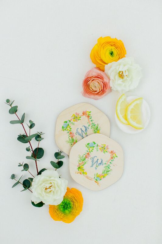 custom drink coasters for an Amalfi Coast inspired wedding