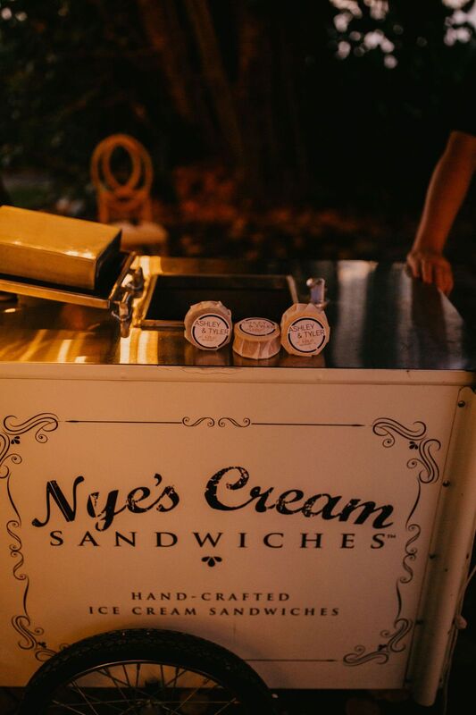 Nye's Cream Sandwich cart with custom ice cream sandwiches at a Sunset key Resort wedding reception