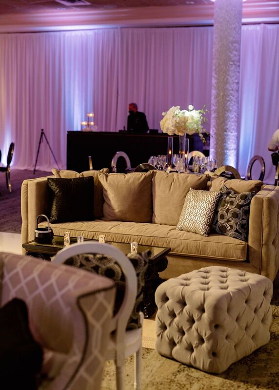 luxurious lounge furnishing for a Sarasota wedding reception at Michael's on East