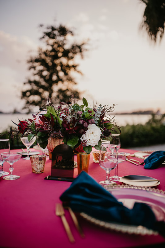 Jewel tone tables ace at Sarasota intimate wedding reception