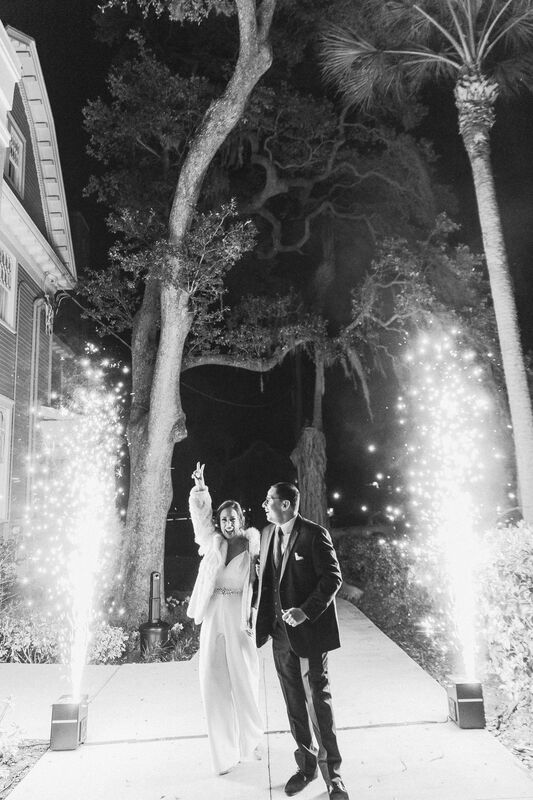 bride and groom in shower of sparklers at The Orlo in Tampa