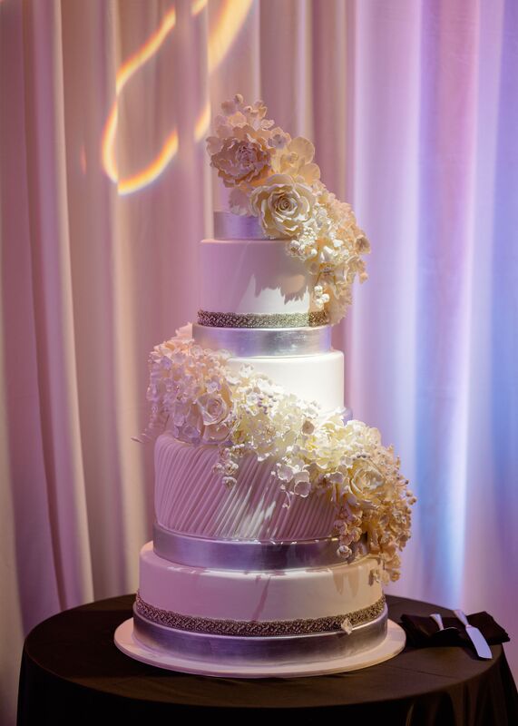 amazing ten tiered white and silver wedding cake for Sarasota wedding by Julie Deffense