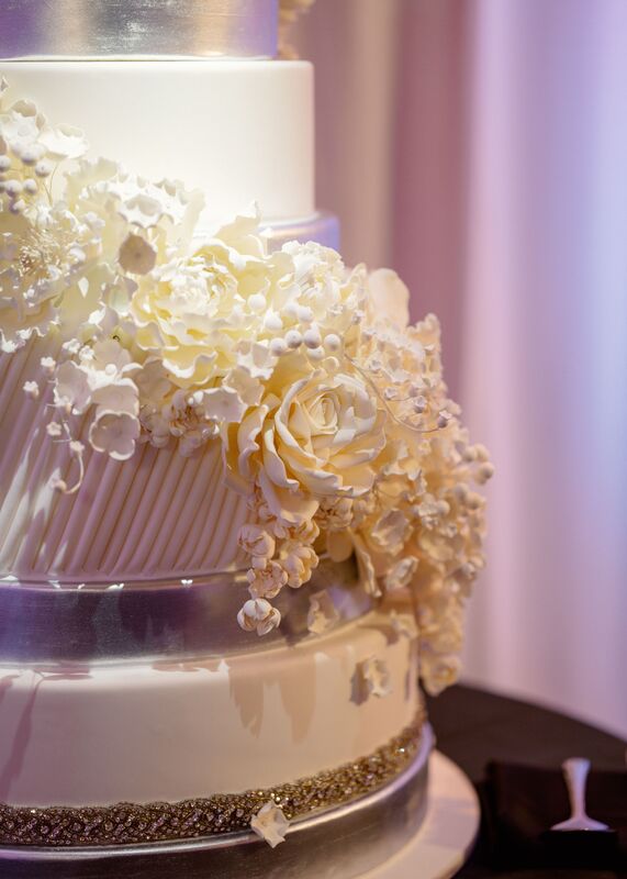 handcrafted gum paste flowers by cake artist Julie Deffense for a black and white Sarasota luxury wedding 