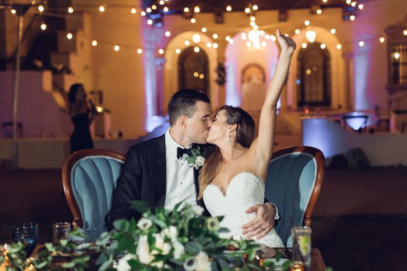Jennifer Matteo Event Planning – Sarasota Wedding Planner – Sarasota weddings -  Powel Crosley Estate – Powel Crosley weddings - bride and groom kissing