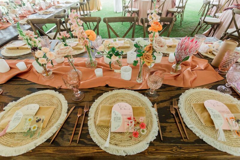 Boho inspired wedding reception decor at Casa Ybel