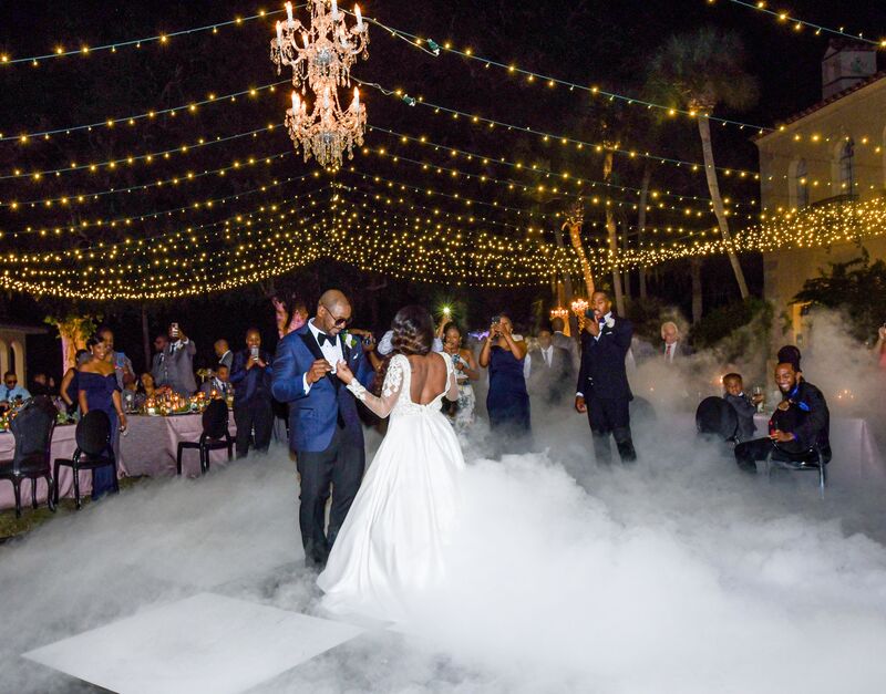 Bride and groom dancing on a cloud at their Powell Crosley Estate wedding reception