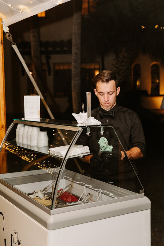 Man scooping gelato cart at a Powel Crosley Estate wedding