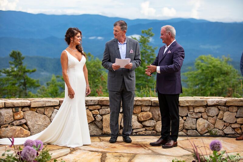Bride and groom during their outdoor wedding ceremony at Blackberry Mountain