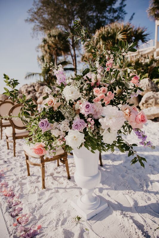 Beautiful pink, lavender and white ceremony flowers in Siesta Key