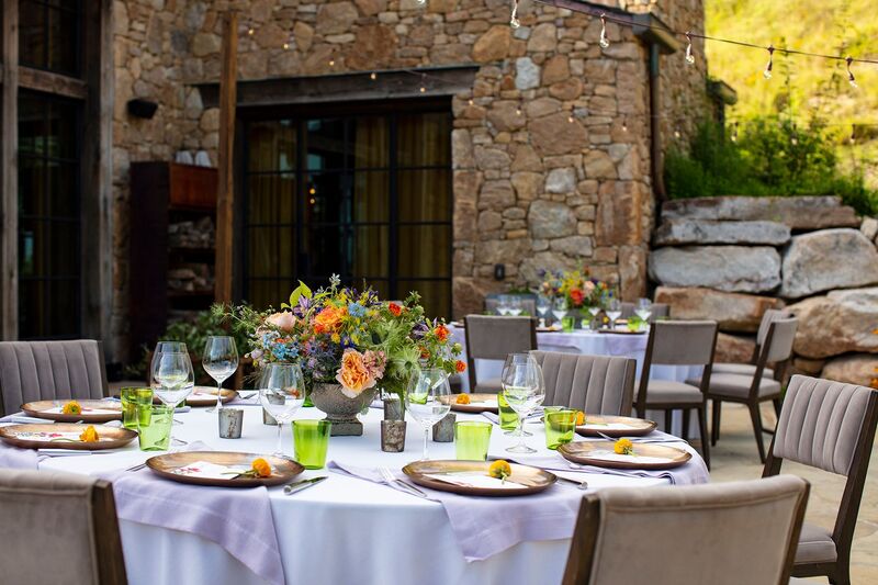 Outdoor patio set for intimate destination wedding reception
